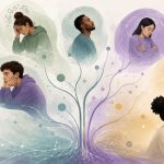 ADHD emotional dysregulation illustration showing diverse neurodivergent people and interconnected emotional states.